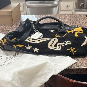 Cleobella Black and Cream Embroidered Tote